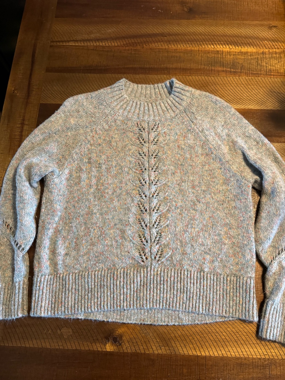 LOFT Cream Multicolor Heathered Cable-Front Crewneck Sweater